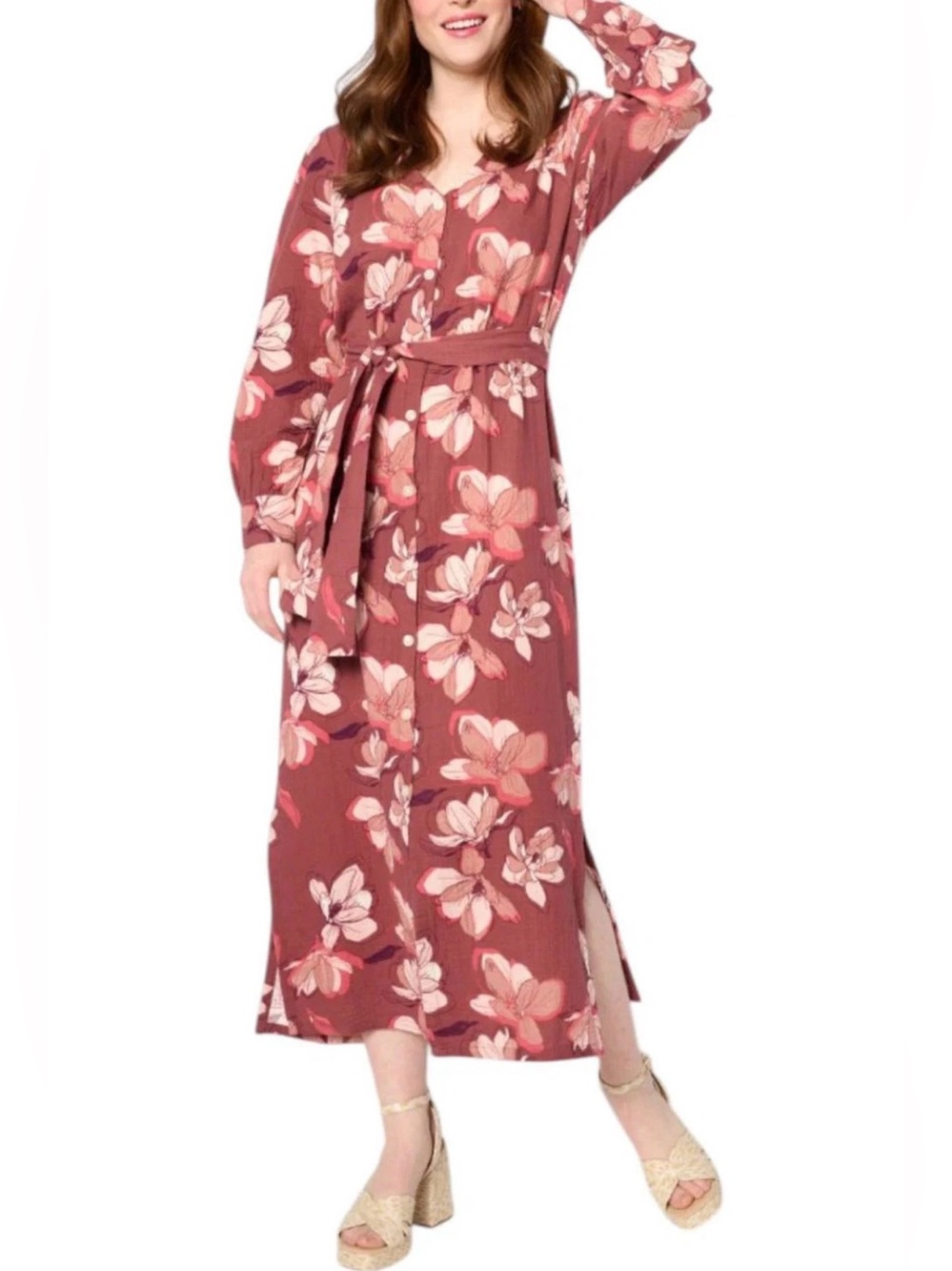 Peace Love World Cotton Gauze Button Front Floral Midi Dress Boho 2X